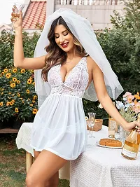 Women White,Pink Designed Babydoll Sexy Lingerie Set Honeymoon Nighty Anniversary Night Dress-thumb1