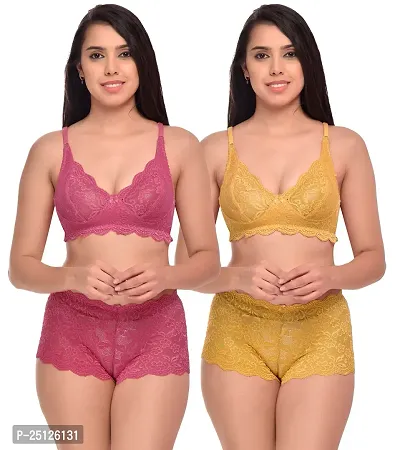 Stylish Multicoloured  Bra And Panty Set For Women Pack Of 2-thumb0