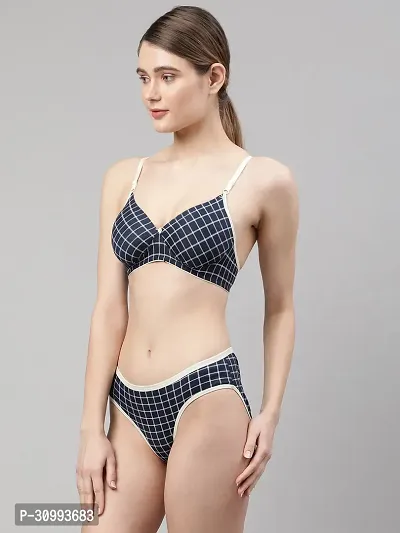 Stylish Cotton Checked Bra And Panty Set For Women-thumb3