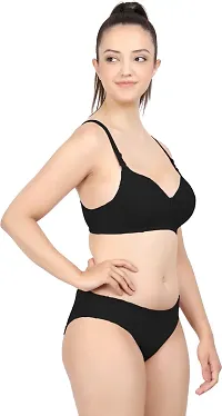 Women Cotton Bra Panty Set for Lingerie Set Pack of 1  Color : Black-thumb1