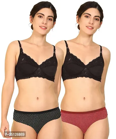 Stylish Multicoloured  Bra And Panty Set For Women Pack Of 2