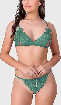 Women Cotton Bra Panty Set for Lingerie Set Pack of 1  Color : Green-thumb1