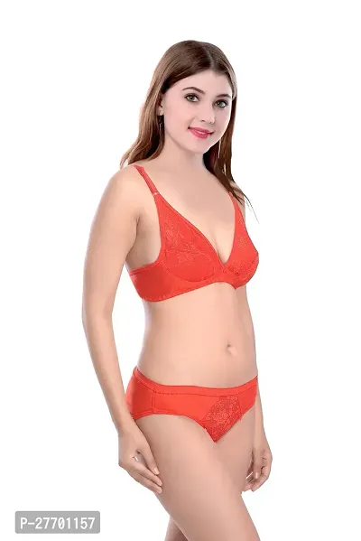 Women Cotton Bra Panty Set for Lingerie Set Pack of 1  Color : Orange-thumb3