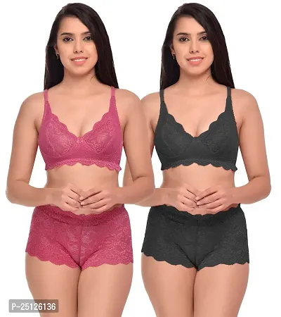 Stylish Multicoloured  Bra And Panty Set For Women Pack Of 2-thumb0