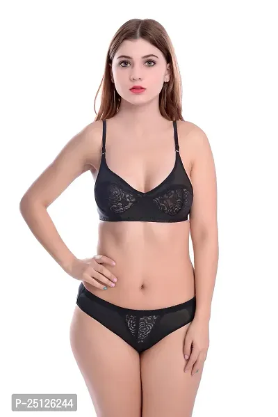 Stylish Black  Bra And Panty Set For Women-thumb0