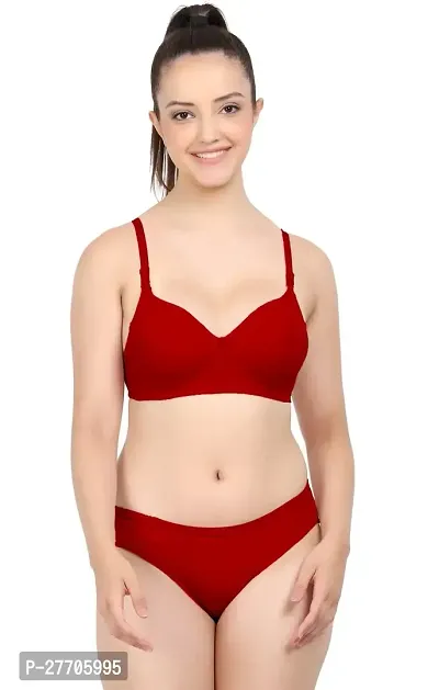 Women Cotton Bra Panty Set for Lingerie Set Pack of 1  Color : Red-thumb0