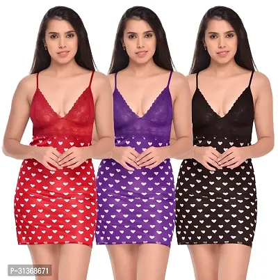 Women Red,Purple,Black Designed Babydoll Sexy Lingerie Set Honeymoon Nighty Anniversary Night Dress-thumb0