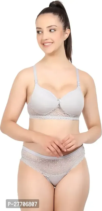 Women Cotton Bra Panty Set for Lingerie Set Pack of 1  Color : Silver-thumb0