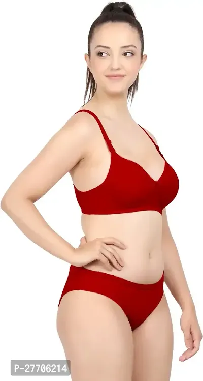 Women Cotton Bra Panty Set for Lingerie Set Pack of 1  Color : Red-thumb2