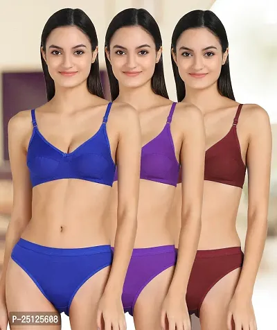 Stylish Multicoloured  Bra And Panty Set For Women Pack Of 3