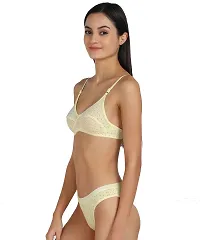 Women Cotton Bra Panty Set for Lingerie Set Pack of 1  Color : Yellow  Pattern : Self Design-thumb2