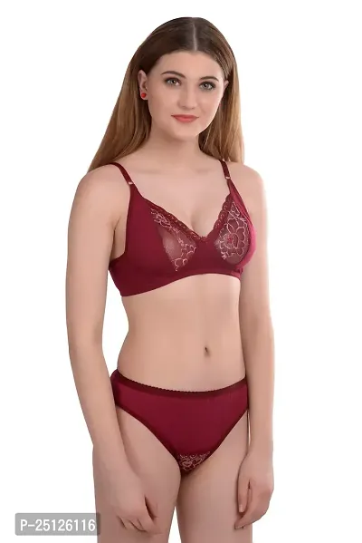 Stylish Maroon  Bra And Panty Set For Women-thumb3