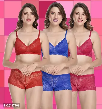 Stylish Multicoloured  Bra And Panty Set For Women Pack Of 3-thumb0