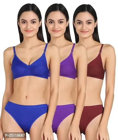 Stylish Multicoloured  Bra And Panty Set For Women Pack Of 3-thumb0