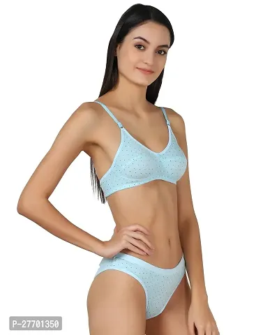 Women Cotton Bra Panty Set for Lingerie Set Pack of 1  Color : Blue  Pattern : Self Design-thumb2