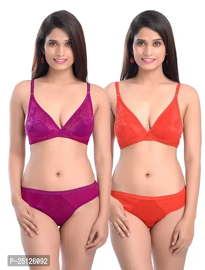 Stylish Multicoloured  Bra And Panty Set For Women Pack Of 2