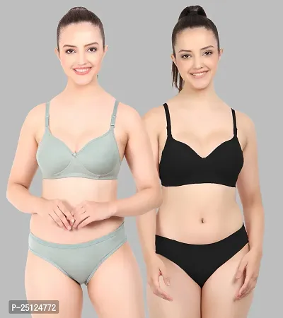 Stylish Multicoloured  Bra And Panty Set For Women Pack Of 2-thumb0