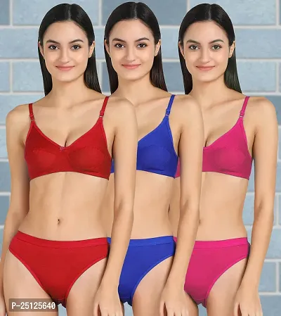 Stylish Multicoloured  Bra And Panty Set For Women Pack Of 3-thumb0