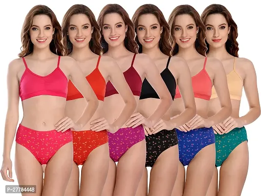 Women Cotton Bra Panty Set for Lingerie Set Pack of 6  Color : Pink,Red,Maroon,Black,Orange,Brown-thumb0