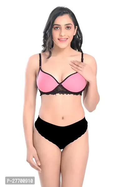 Women Cotton Bra Panty Set for Lingerie Set Pack of 1  Color : Pink-thumb0