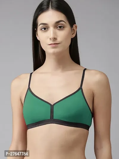 Stylish Green Cotton Solid Bras For Women