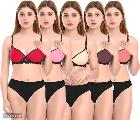 Women Cotton Bra Panty Set for Lingerie Set Pack of 5  Color : Red,Pink,Gold,Maroon,Orange-thumb0