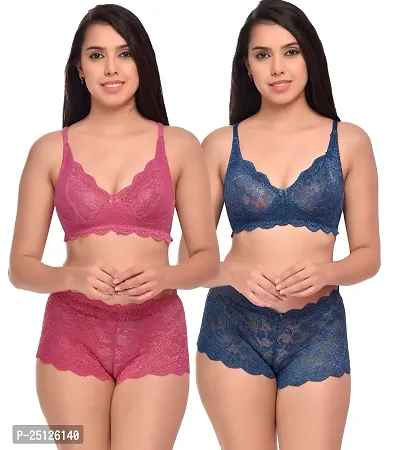 Stylish Multicoloured  Bra And Panty Set For Women Pack Of 2-thumb0