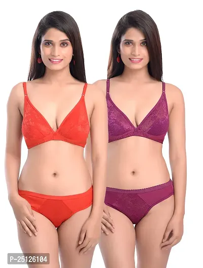 Stylish Multicoloured  Bra And Panty Set For Women Pack Of 2-thumb0