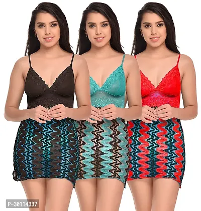 Stylish Multicoloured Net Bridal Baby Doll For Women Pack Of 3-thumb0