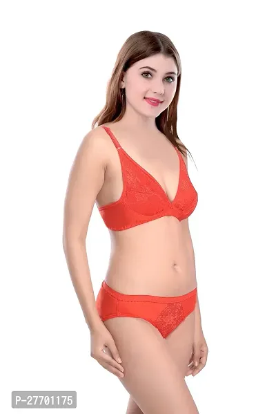 Women Cotton Bra Panty Set for Lingerie Set Pack of 2  Color : Orange,Pink-thumb3