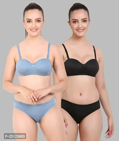 Stylish Multicoloured  Bra And Panty Set For Women Pack Of 2-thumb0