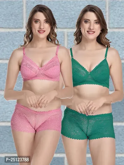 Stylish Multicoloured  Bra And Panty Set For Women Pack Of 2-thumb0