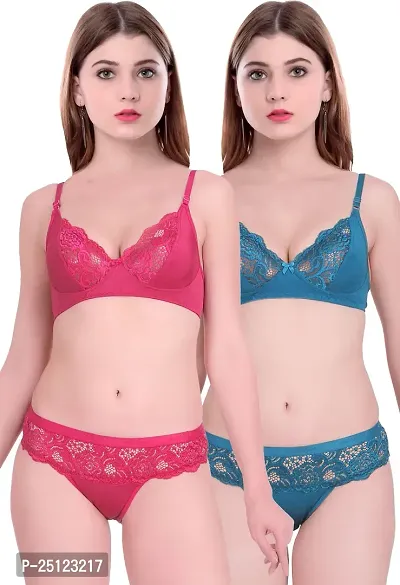 Stylish Multicoloured  Bra And Panty Set For Women Pack Of 2-thumb0