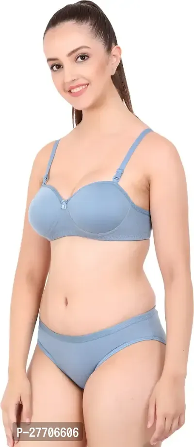 Women Cotton Bra Panty Set for Lingerie Set Pack of 1  Color : Blue-thumb3