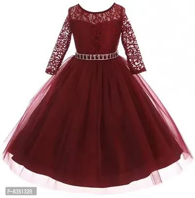 Ripening Baby Girl's Ball Gown (BRP_1028, Maroon, 1-2years)-thumb0