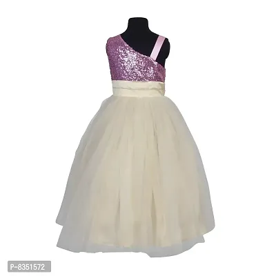 Wish Little Baby Girls One Side Shoulder Pink Sequin & Gold Net Dress (WLT_017_10-11 Years)-thumb2