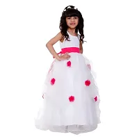 Wish littlle Baby Girls Cotton and Polyester Applique Floral Net Sleeveless Gown in White Color (WLT-179_Kidswear)-thumb2