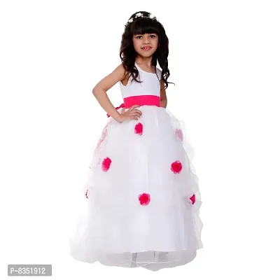 Wish littlle Baby Girls Cotton and Polyester Applique Floral Net Sleeveless Gown in White Color (WLT-179_Kidswear)-thumb3