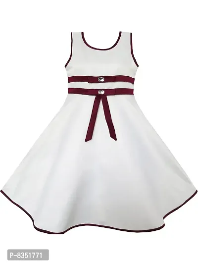 Wish littlle Baby Girls White Satin Round Nack A-Line Knee Length Dress Frock (WLT-1019_Kidswear)