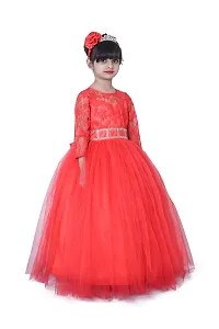 Wish littlle Baby Girl's Red Flower Net Round Nack Fit and Flare Long Maxi Dress (WLT-1062_2-3Years Kidswear)-thumb2