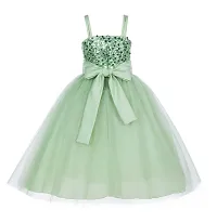 Ripening Baby Girls Sequin Baby Girl's First Birthday Dress (BRP_1020 Green Kids Gown_6-7years)-thumb1