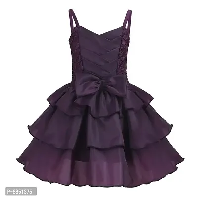 Wish littlle Baby Girl's V-Nack Satin Dark Pink Knee Length Short Frock Dress (WLT-212_Kidswear)