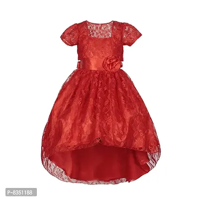 Wish littlle Baby Girls V-Nack Satin/Net Red Fit and Flare Long Maxi Dress (WLT-157_Kidswear)