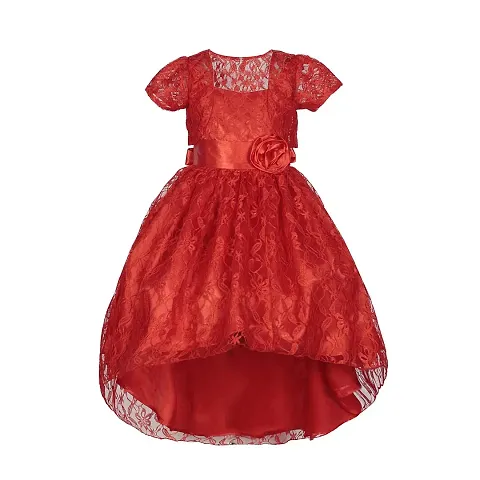 Wish littlle Baby Girls V-Nack Satin/Net Red Fit and Flare Long Maxi Dress (WLT-157_Kidswear)