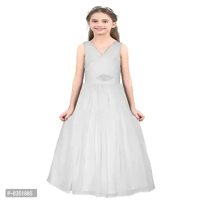 Wish littlle Baby Girls V-Nack Chiffon White Fit and Flare Long Maxi Dress (WLT-002_Kidswear)