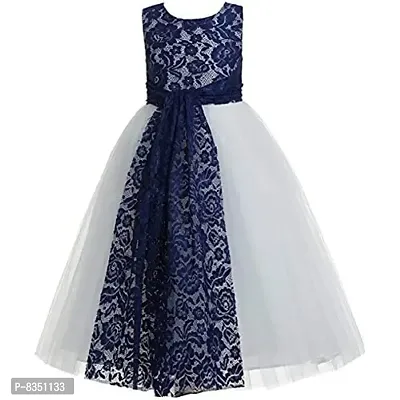 Ripening Baby Girls Flower Net Maxi Gown (BRP_1029 Navy Blue Birthday Dress)