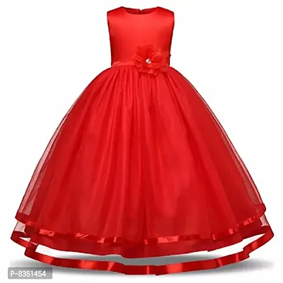 Ripening Girls' Satin & Tissue Net Front Fit & Flare Layeredred Maxi Dress Gown