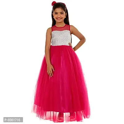 Wish littlle Baby Girl's Pink Net/Sequined A-Line Fit and Flare Maxi Dress (WLT-078_Kidswear)-thumb0