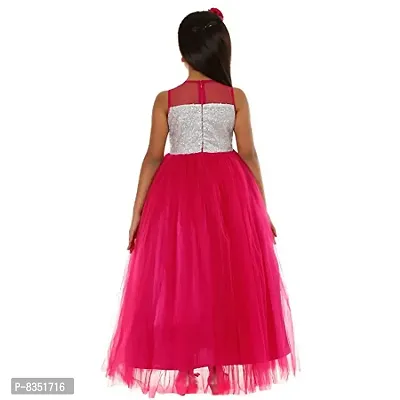 Wish littlle Baby Girl's Pink Net/Sequined A-Line Fit and Flare Maxi Dress (WLT-078_Kidswear)-thumb2