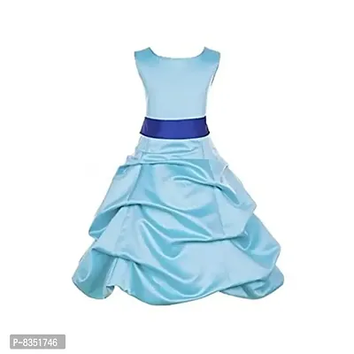Wish littlle Baby Girls Light Blue Satin Round Nack A-Bubbles Line Knee Length Dress Frock (WLT-1084_5-6Years Kidswear)